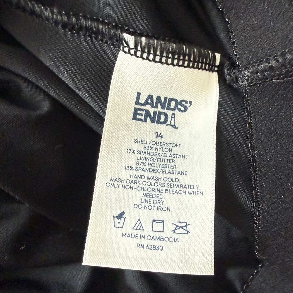 Lands End Black White Swim Dress Swimsuit Women L 14 High Neck Athletic Modest - Picture 7 of 9